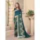 Teal Blue Party Wear Designer Embroidered Vichitra Blooming Silk Sari