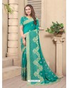 Turquoise Party Wear Designer Embroidered Vichitra Blooming Silk Sari
