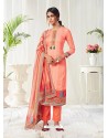 Light Orange Designer Party Wear Cotton Salwar Suit