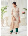Light Beige Designer Party Wear Cotton Salwar Suit