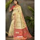 Cream Party Wear Designer Phantom Silk Sari