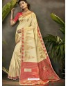 Cream Party Wear Designer Phantom Silk Sari