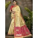 Fabulous Cream Party Wear Designer Phantom Silk Sari