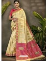 Fabulous Cream Party Wear Designer Phantom Silk Sari
