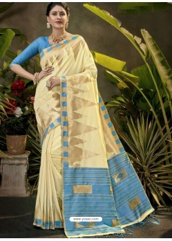 Classy Cream Party Wear Designer Phantom Silk Sari