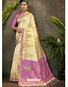 Stylish Cream Party Wear Designer Phantom Silk Sari