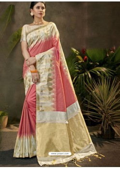 Peach Party Wear Designer Phantom Silk Sari