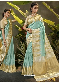 Aqua Grey Party Wear Designer Phantom Silk Sari