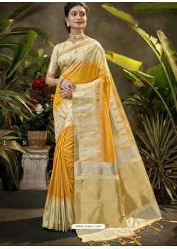 Yellow Party Wear Designer Phantom Silk Sari