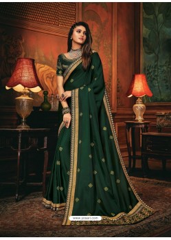 Dark Green Scintillating Party Wear Designer Silk Sari