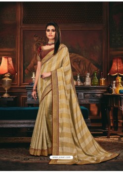 Beige Scintillating Party Wear Designer Silk Sari