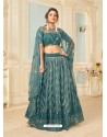 Teal Blue Soft Net Designer Wedding Wear Lehenga Choli