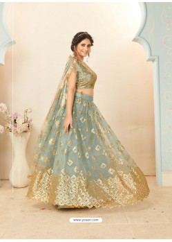 Aqua Grey Soft Net Designer Wedding Wear Lehenga Choli