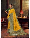 Yellow Gorgeous Heavy Designer Party Wear Dola Silk Sari