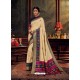 Cream Gorgeous Heavy Designer Party Wear Dola Silk Sari