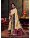 Cream Gorgeous Heavy Designer Party Wear Dola Silk Sari