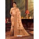 Light Orange Gorgeous Heavy Designer Party Wear Dola Silk Sari