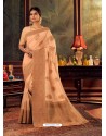 Light Orange Gorgeous Heavy Designer Party Wear Dola Silk Sari