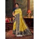 Yellow Gorgeous Heavy Designer Party Wear Dola Silk Sari
