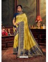 Yellow Gorgeous Heavy Designer Party Wear Dola Silk Sari