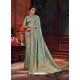 Aqua Grey Gorgeous Heavy Designer Party Wear Dola Silk Sari