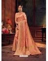 Peach Gorgeous Heavy Designer Party Wear Dola Silk Sari