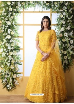Yellow Stunning Heavy Designer Gown Style Party Wear Anarkali Suit