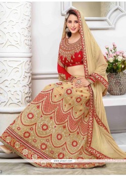 Bewitching Cream Embroidered Work Georgette A Line Lehenga Choli