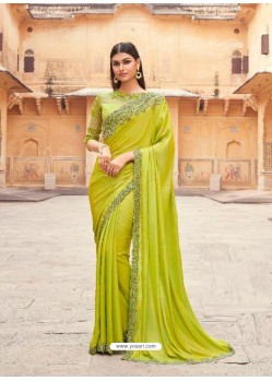 Parrot Green Flawless Designer Party Wear Sari