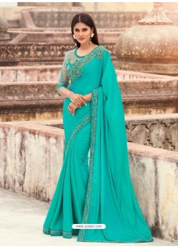 Turquoise Flawless Designer Party Wear Sari