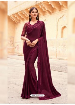 Maroon Flawless Designer Party Wear Sari