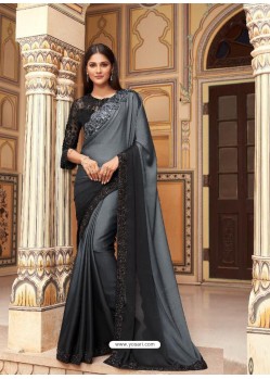 Grey Flawless Designer Party Wear Sari