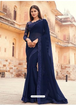 Navy Blue Flawless Designer Party Wear Sari