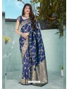 Dark Blue Latest Designer Classic Wear Silk Sari