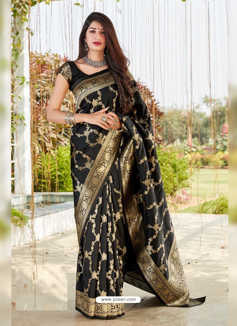Buy Black Latest Designer Classic Wear Silk Sari | Party Wear Sarees