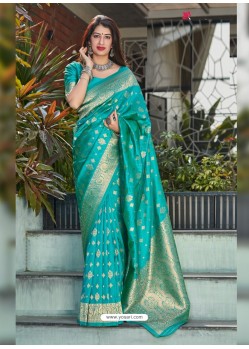 Turquoise Latest Designer Classic Wear Silk Sari