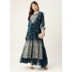 Teal Blue Designer Readymade Party Wear Kurti With Attached Shrug