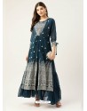 Teal Blue Designer Readymade Party Wear Kurti With Attached Shrug