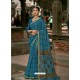 Teal Blue Latest Casual Wear Designer Printed Soft Cotton Sari