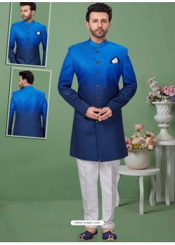 Blue Readymade Designer Indo Western Sherwani