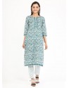 Blue Designer Readymade Party Wear Cotton Kurti With Palazzo