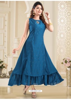 Blue Designer Readymade Party Wear Gown Style Kurti