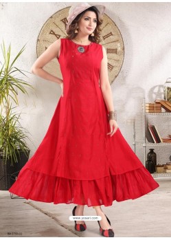 Red Designer Readymade Party Wear Gown Style Kurti