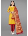 Yellow Heavy Designer Banarasi Silk Straight Salwar Suit