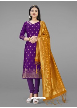 Purple Heavy Designer Banarasi Silk Straight Salwar Suit