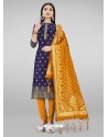 Navy Blue Heavy Designer Banarasi Silk Straight Salwar Suit