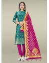 Teal Heavy Designer Banarasi Silk Straight Salwar Suit