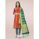 Red Heavy Designer Banarasi Silk Straight Salwar Suit