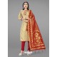 Cream Heavy Designer Banarasi Silk Straight Salwar Suit