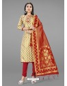 Cream Heavy Designer Banarasi Silk Straight Salwar Suit